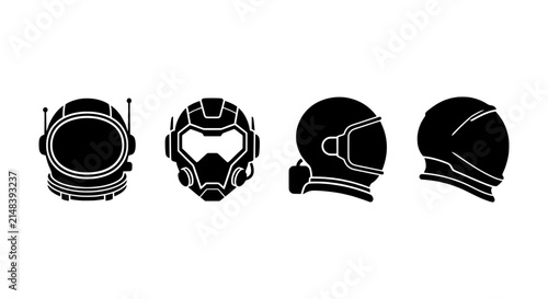 Space Helmets Vector Icons, Astronaut & Sci-Fi Headgear Set, Futuristic Protection Gear