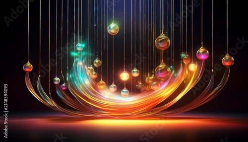 Abstract Glowing Pendulum Swinging In Motion Blur On Black Background