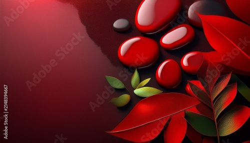 Red Spa Stones And Leafs Generative Ai