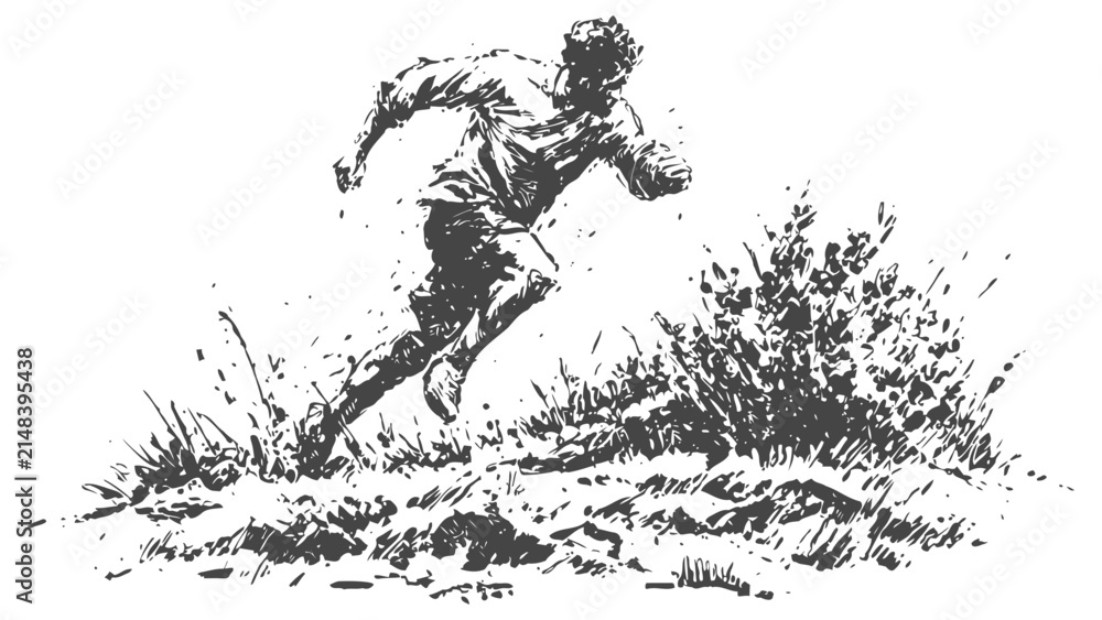Obraz premium runner sprinting outdoors on rugged terrain athletic person training in nature