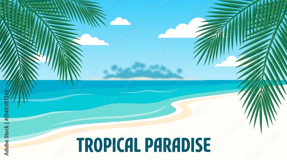 Fototapeta premium Tropical beach scene with palm trees and blue ocean under clear sky summer vacation background, tropical