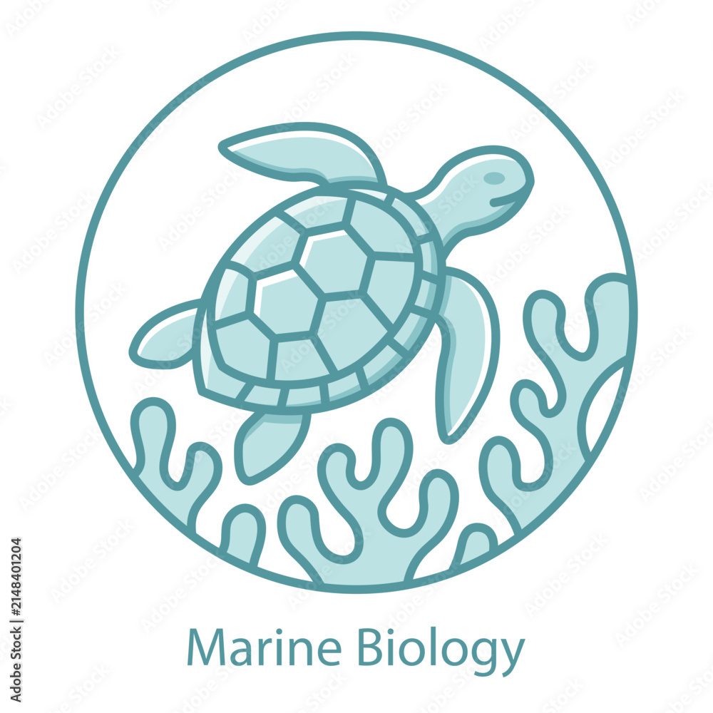 Obraz premium Ocean Turtle Wildlife Logo Icon with Coral Reef Illustration