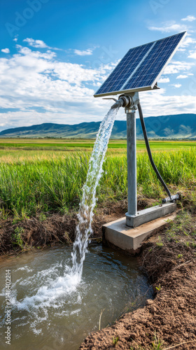 solar powered water pump in rural field
