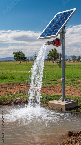 solar powered water pump in rural field