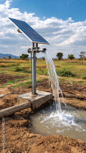 solar powered water pump in rural field