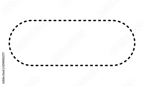 Obraz na płótnie Simple pill shaped oval outline with dashed black strokes on white background creating clean border frame for text labels signs or badges in minimalist graphic design layout for web print projects
