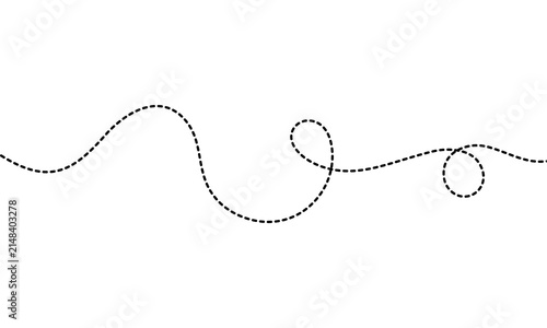 Dashed line bee flight path trail element set isolated on white background with simple vector decorative design for map tracking or movement direction animation illustration showing curved motion.