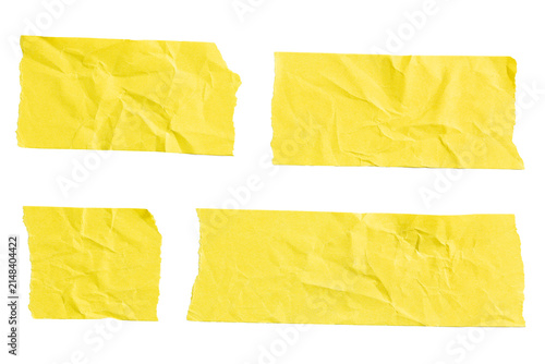 Set of Yellow crumpled paper pieces with jagged edges cut out. Template mockup