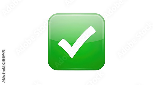 Glossy green check mark icon button isolated on white background isolated on transparent background