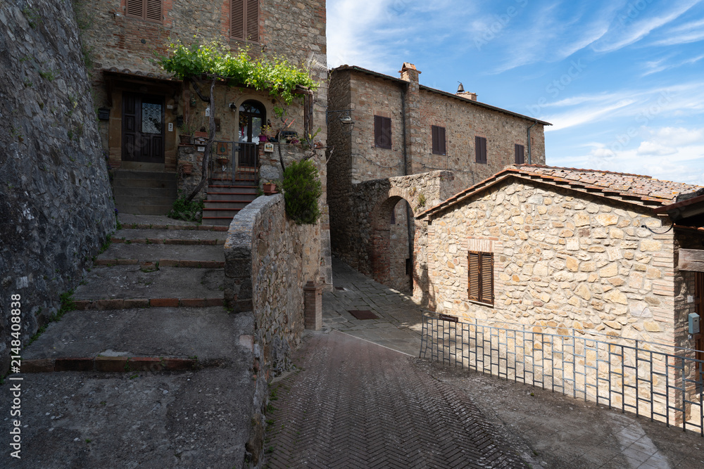 Fototapeta premium Picturesque stone alleyway and traditional architecture in Castiglione d'Orcia, Val d'Orcia, Italy