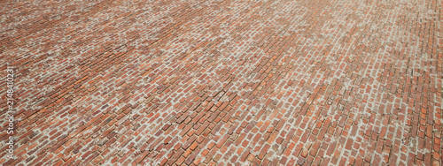 Concept or conceptual vintage or grungy brown background of brick texture floor as a retro pattern layout. A 3d illustration for construction, architecture, urban and interior design