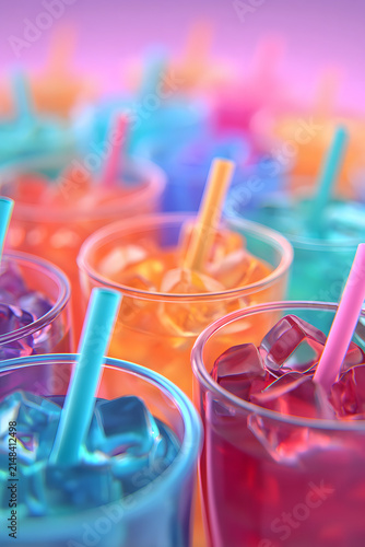 Vibrant assortment of colorful, chilled drinks