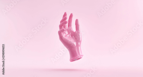 3D glossy pink human hand gesture on light background for communication, anatomy, and body language concept