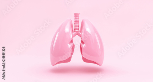 3D glossy pink anatomical lungs on light background for medical, health, and respiratory system concept