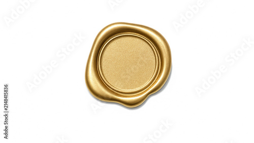 Gold wax seal isolated on white background for envelope, certificate, and official document certification