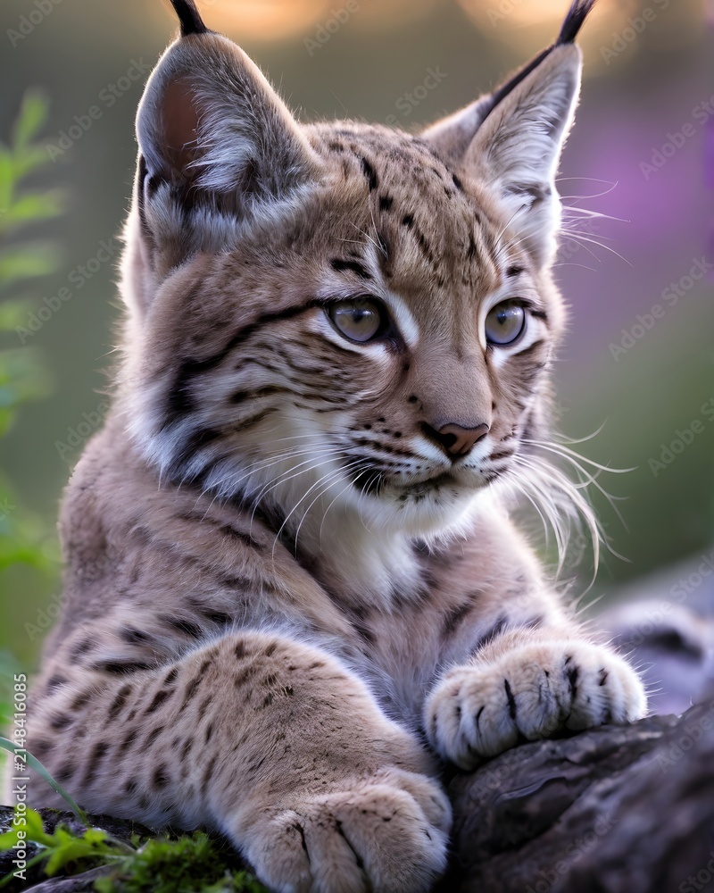 Fototapeta premium A eurasian lynx kitten in a galactic arm