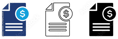 Multicolor Financial Document Icon Set with Filled and Outline Styles for Finance Accounting Invoice Payment Business Report and Money Management Isolated on Transparent Background