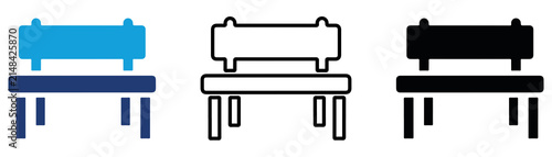 Multicolor Park Bench Icon Set with Filled and Outline Styles for Outdoor Seating Public Park Garden Furniture Recreation and Landscape Isolated on Transparent Background