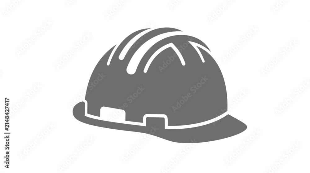 Fototapeta premium Gray construction hard hat safety icon on white background.