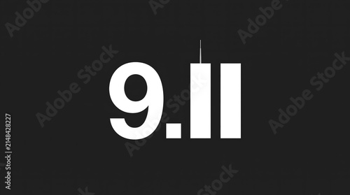 A minimalist graphic design representing the september eleventh terrorist attacks featuring the number nine and two vertical bars resembling the twin towers silhouette