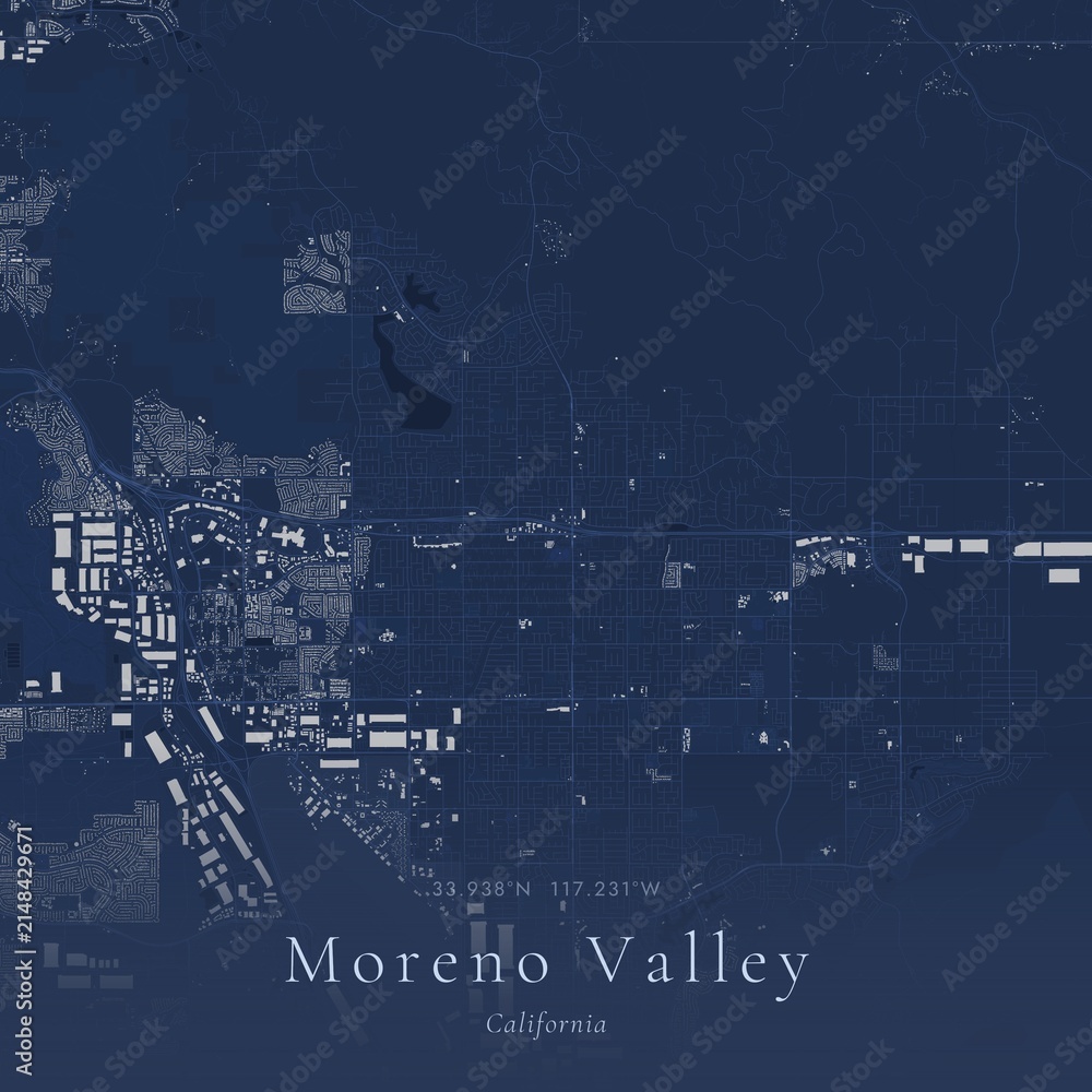 Obraz premium Blueprint Map of Moreno Valley, United States | Architectural Line Art Poster
