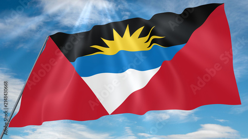 Antigua and Barbuda Waving Flag on Blue Sky Background