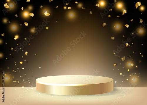 Golden Podium And Glitter With Confetti
