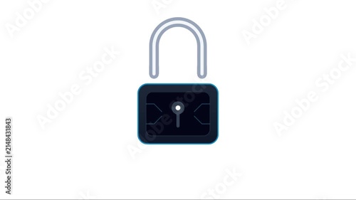 Cyber security concept animation with unlocking padlock.