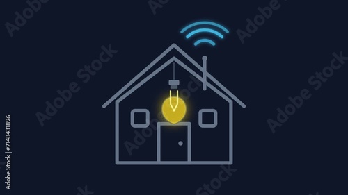 Smart home with wireless light bulb and internet symbol illustration  