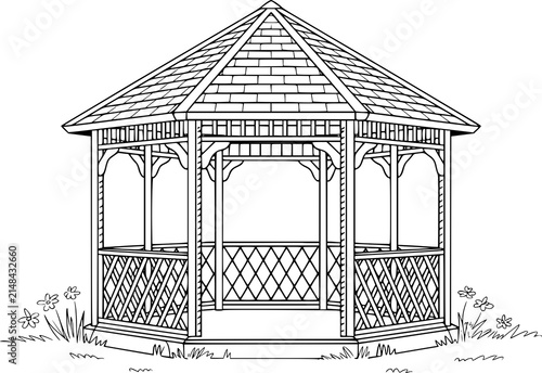Obraz na plátne Outdoor Backyard Gazebo Line Drawing