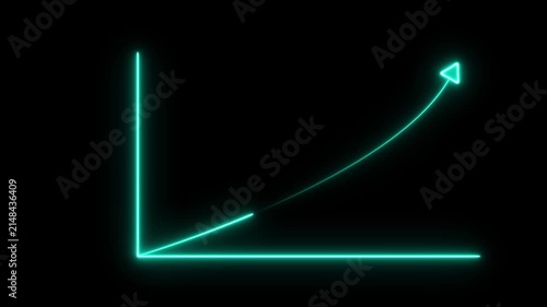  business graph arrow chart icon neon business success arrow concept. neon business graph animation on grid background