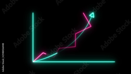 neon arrow up business graph icon animation. business chart growth concept.  neon business graph animation on grid background