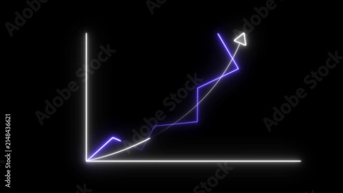 neon arrow up business graph icon animation. business chart growth concept.  neon business graph animation on grid background