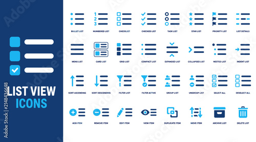 Vibrant List View Icon Set for UI Design.