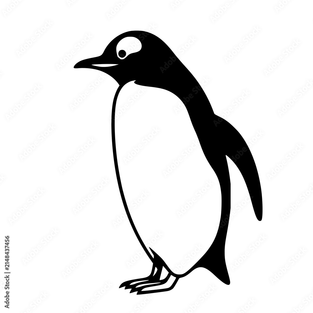 Obraz premium Penguin black line art set with isolated vector illustration featuring cartoon penguin, simple outline design, and clean white background