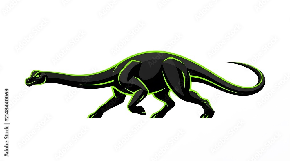 Fototapeta premium Modern aggressive brachiosaurus dinosaur mascot logo design with neon green highlights