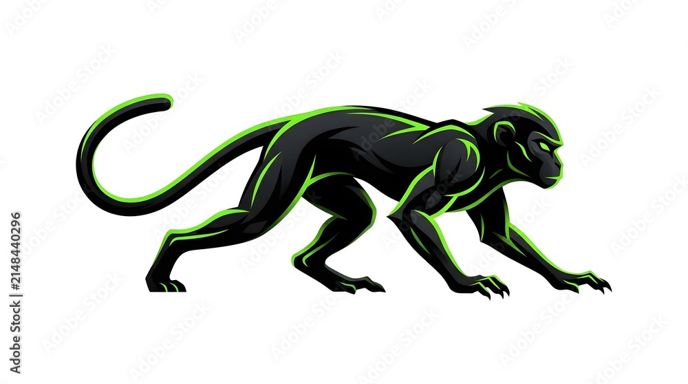 Fototapeta premium Stylized aggressive monkey mascot logo in black and neon green
