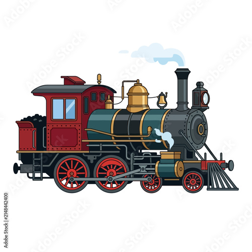 Vintage Steam Locomotive Illustration with Smoke and Classic Design.