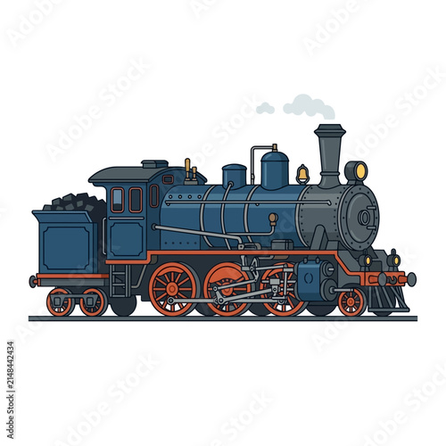 Vintage Steam Locomotive Train Illustration.
