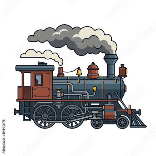 Vintage Steam Locomotive with Smoke Plumes Illustration.