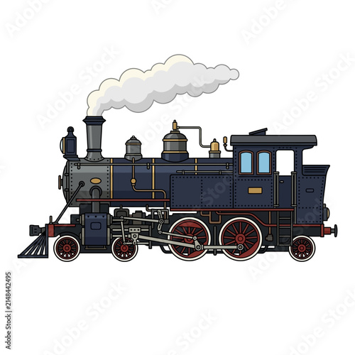 Vintage Steam Locomotive with Smoke Puffing from Chimney.