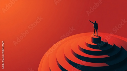 Abstract Illustration of a Person Standing on Top of Concentric Circular Stairs