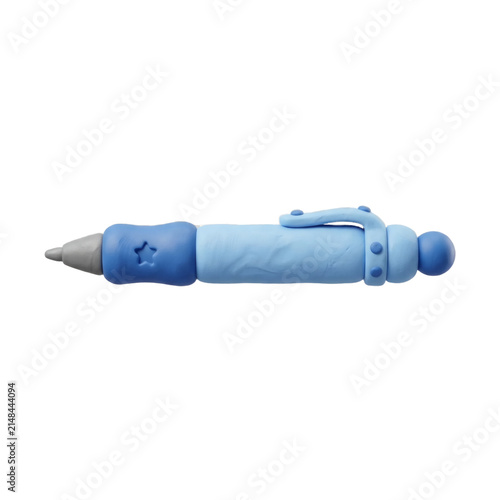 Blue ballpoint pen made from modeling clay