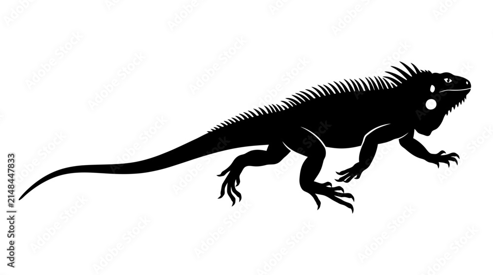 Obraz premium Black Silhouette of an Iguana on Transparent Background