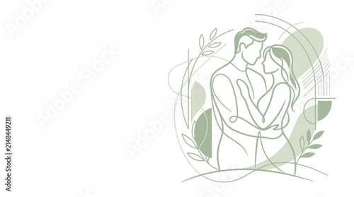 Couple Embrace Line Art Illustration, Romantic Love Silhouette, Transparent Background