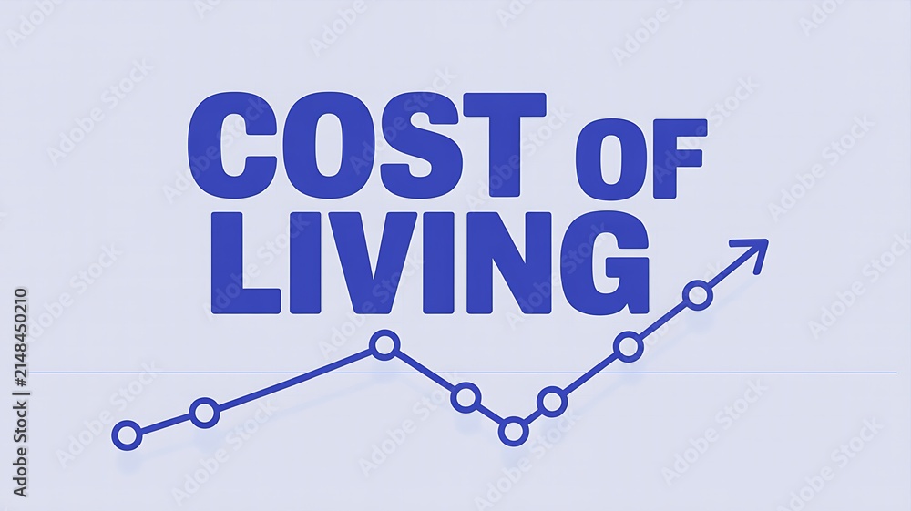 Fototapeta premium Cost of living text with an upward rising financial graph