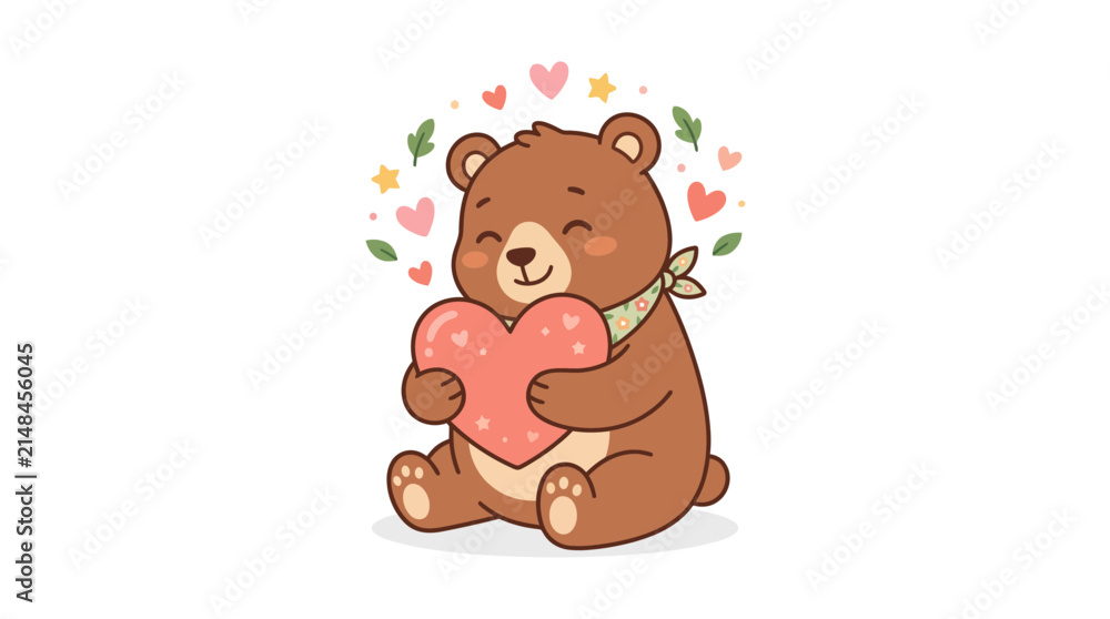 Fototapeta premium Cute Teddy Bear Hugging Heart, Isolated on Transparent Background