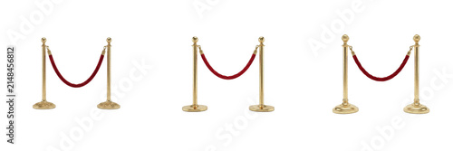 фотографія Golden stanchions with red velvet rope isolated on white background, VIP crowd c