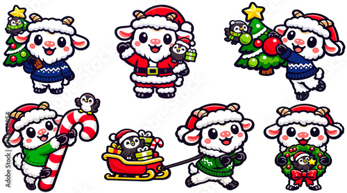 A set of PNG images of New Year’s symbols for the year — Christmas Goat.