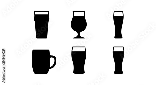 Diverse Beer Glass Icons Set, Pint, Tulip, Pilsner, Mug, Craft Beverage Drinkware Vector Collection, Bar and Pub Elements